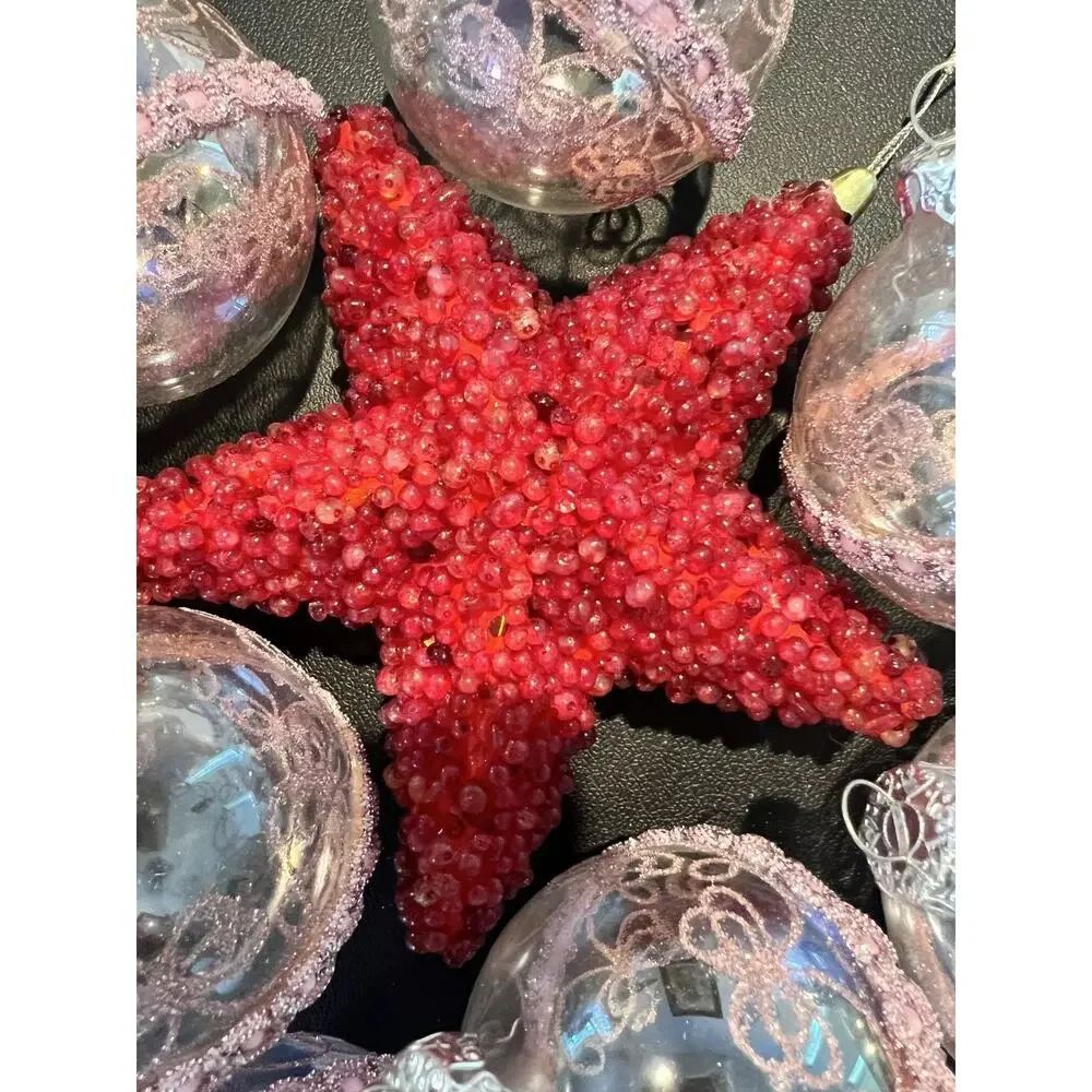 Vintage Lot 15 Pyramid Stenciled Glass Christmas Pink Red Gold Various Ornaments